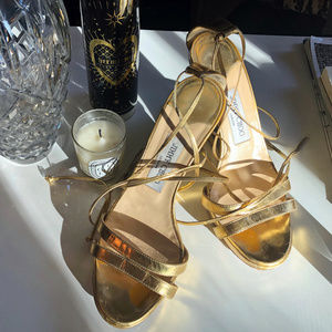 JIMMY CHOO Still So Pretty Tied Heels Gold 8.5
